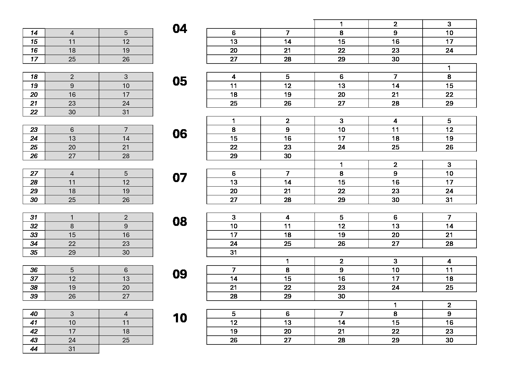 Calendrier partie 2