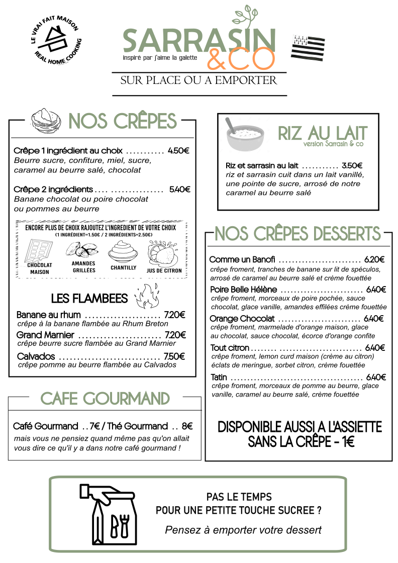carte des dessert sarrasin and co