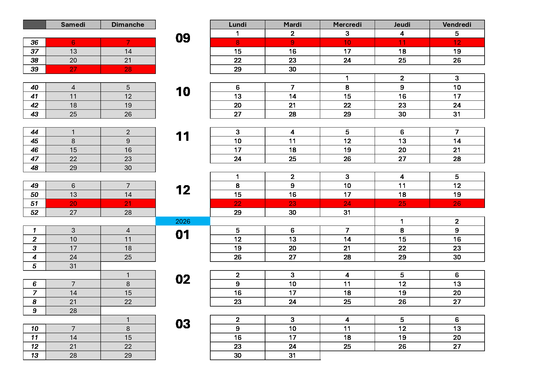 Calendrier partie 2