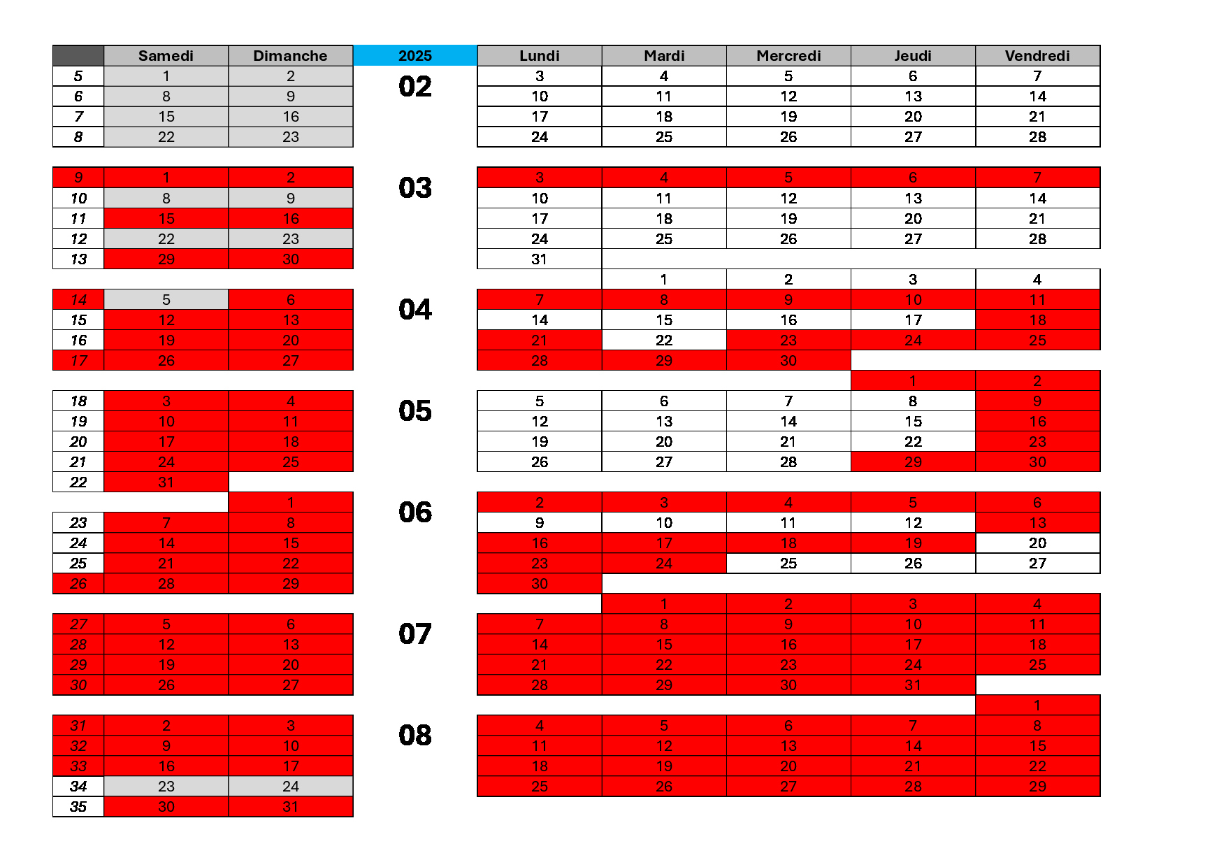Calendrier partie 1