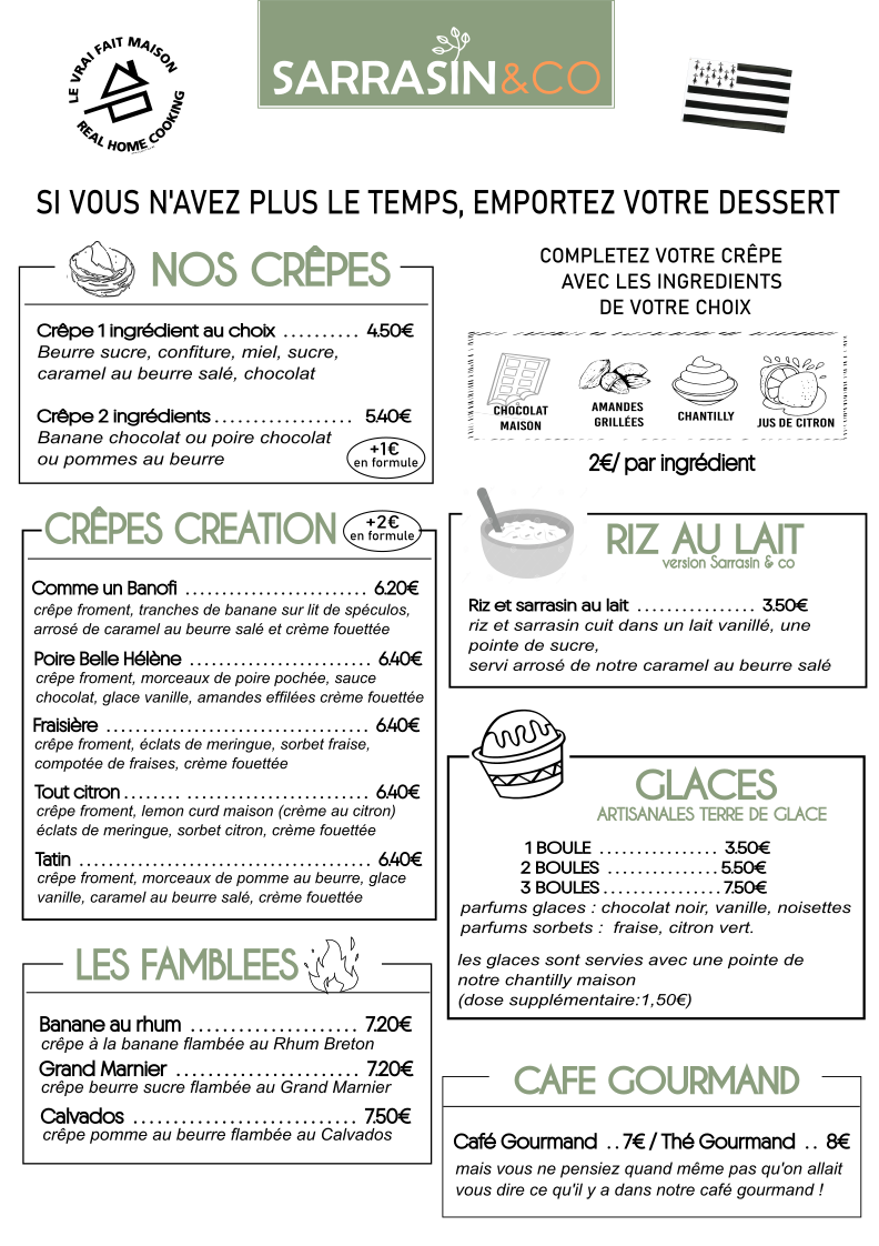 carte des dessert sarrasin and co