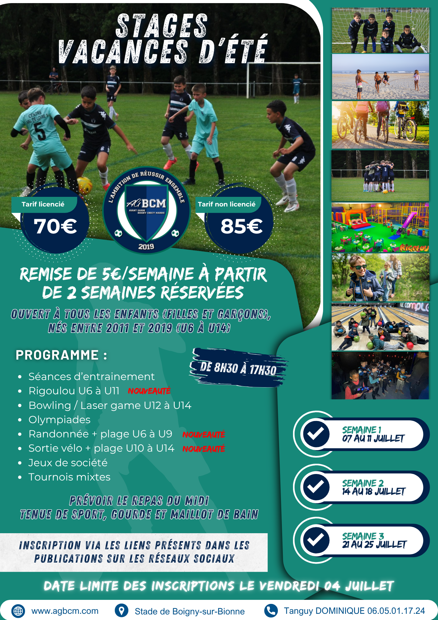 Planning des stages vacances de l'AGBCM