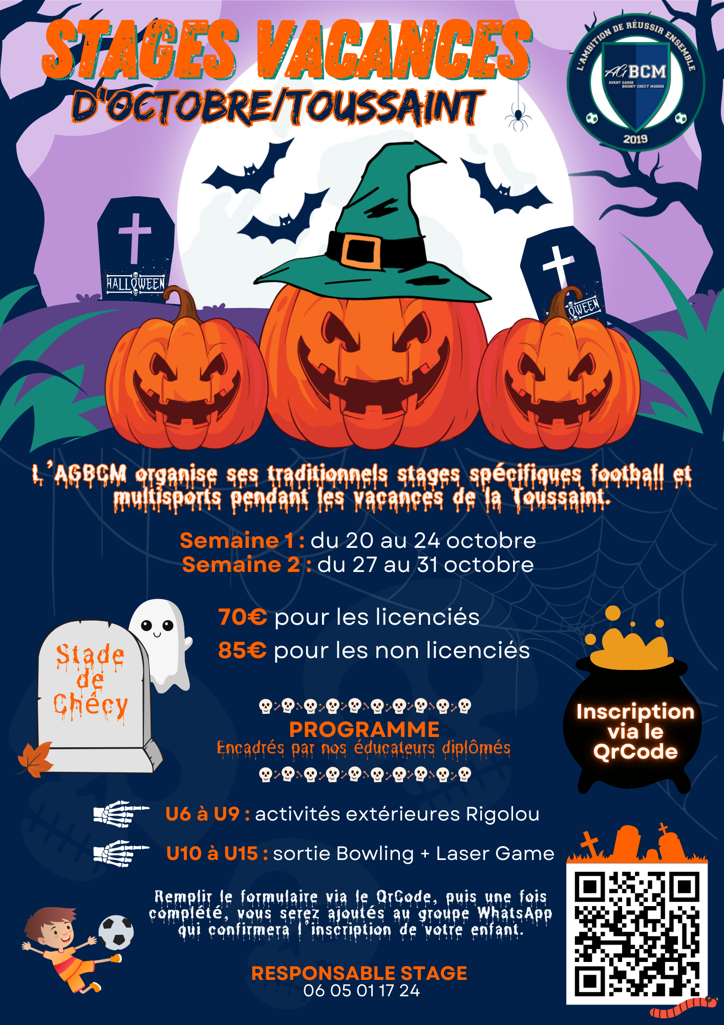 Planning des stages vacances de l'AGBCM